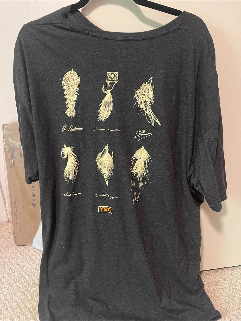 Yeti Charcoal Tee with Yellow Fly Lure Graphics